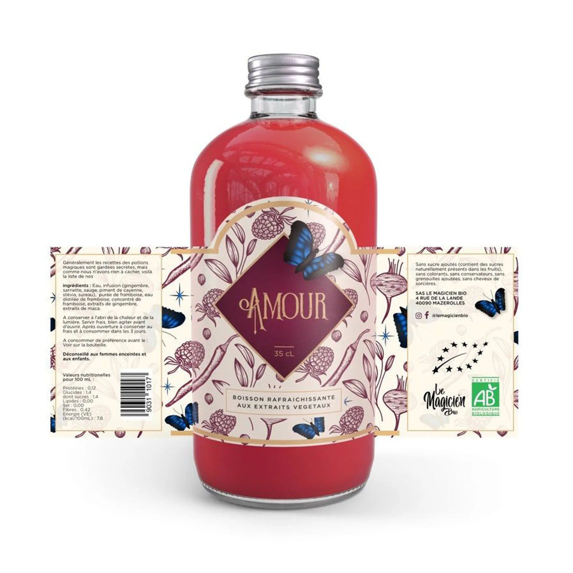 Juice bottle label set showing front and back label layout options