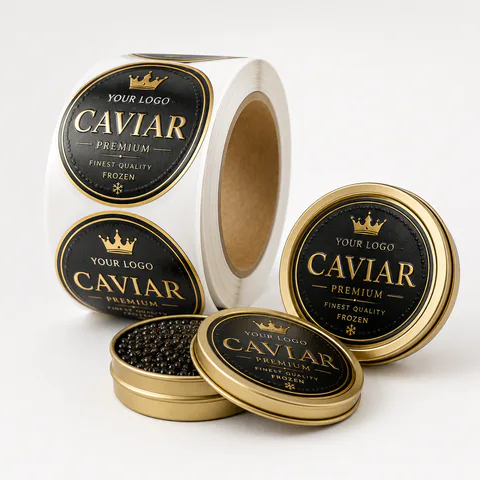 Premium food labels showing protective finish choices for custom packaging