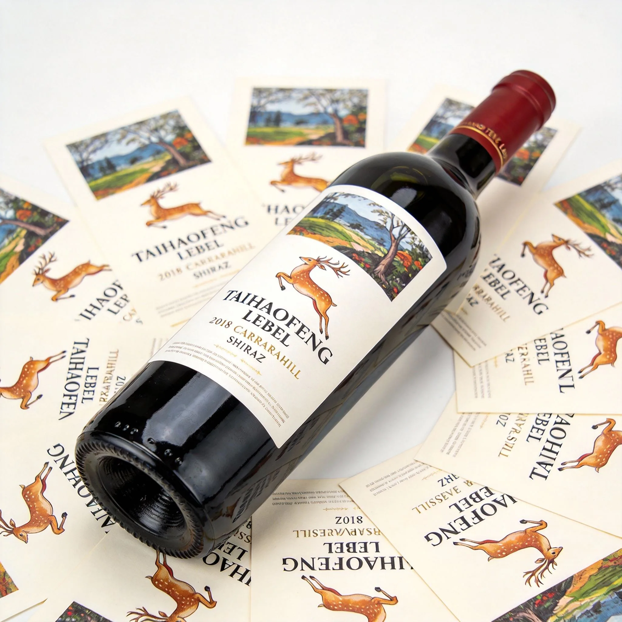 Premium red wine bottle label with matching wine label sheets